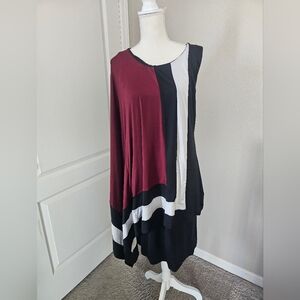 Ashley Stewart Burgundy and Black Colorblock Dress